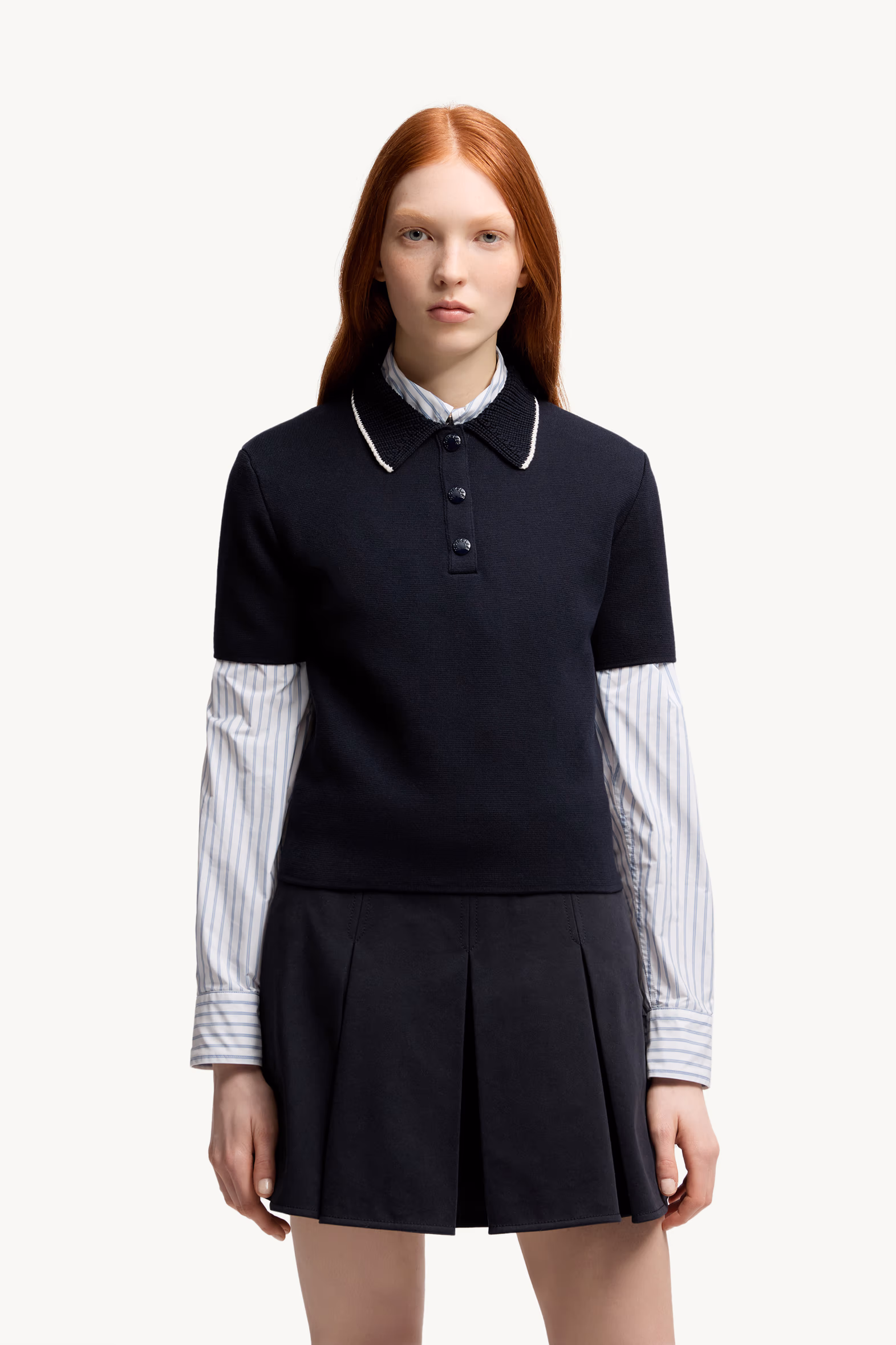 Knit Cotton Polo Shirt Women Navy Blue Moncler 3